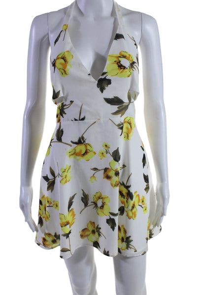 Superdown Womens White Yellow Floral Tie Back Sleeveless Lined Shift Dress SizeL