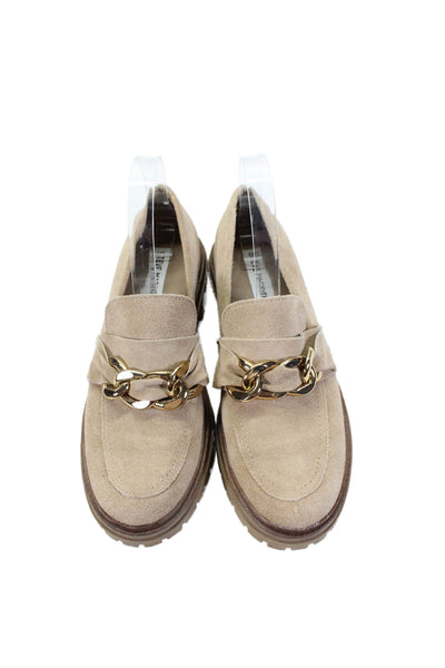 Steve Madden Womens Beige Suede Chain Detail Low Heels Loafer Shoes Size 7.5M