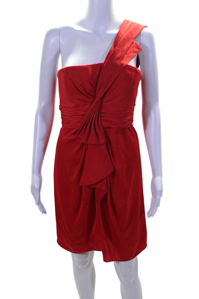 BCBGMAXAZRIA Womens Back Zip One Shoulder Satin Shift Dress Red Size 8