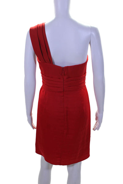 BCBGMAXAZRIA Womens Back Zip One Shoulder Satin Shift Dress Red Size 8