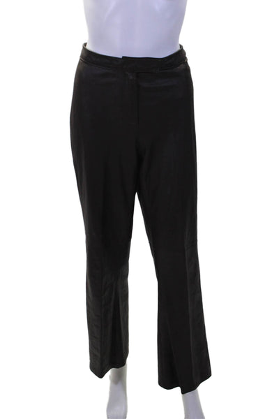Yansi Fugel Womens Zipper Fly High Rise Straight Leg Leather Pants Brown Size 12