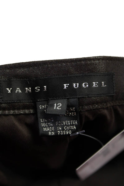 Yansi Fugel Womens Zipper Fly High Rise Straight Leg Leather Pants Brown Size 12