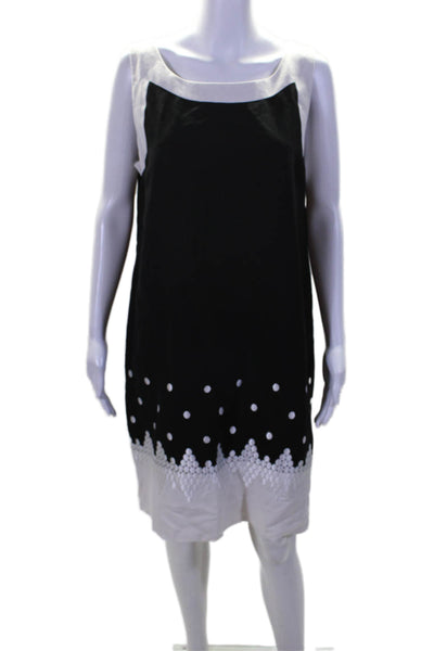 Jessica Howard Womens Back Zip Scoop Neck Embroidered Dress Black White Size 16