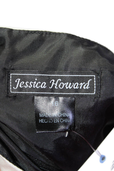 Jessica Howard Womens Back Zip Scoop Neck Embroidered Dress Black White Size 16