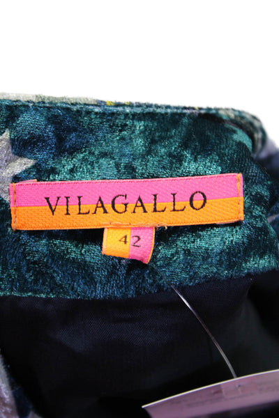 Vilagallo Womens Back Zip Crew Neck Geometric Abstract Velvet Dress Blue FR 42