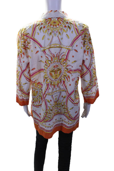 Barbara Gerwit Womens Long Sleeve V Neck Printed Tunic Top White Multi Large