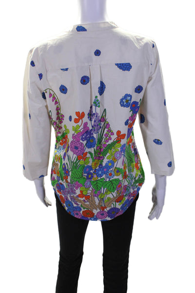 Vilagallo Womens Button Front 3/4 Sleeve V Neck Floral Shirt White Multi FR 40