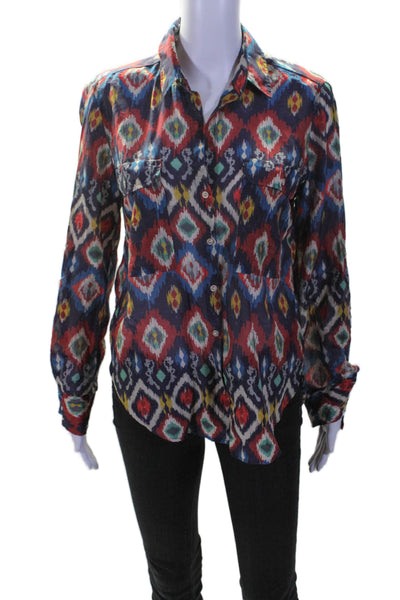 Vilagallo Womens Long Sleeve Collared Ikat Shirt Multicolored Size FR 42