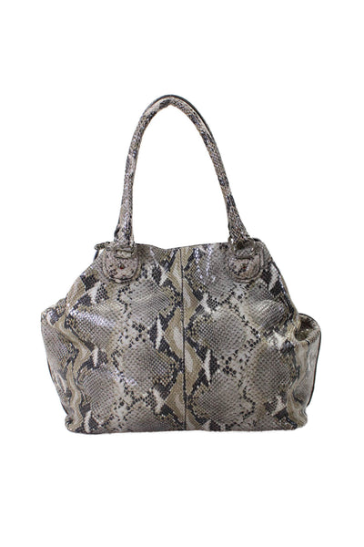 Cole Haan Womens Double Handle Snakeskin Printed Shoulder Handbag Brown Leather