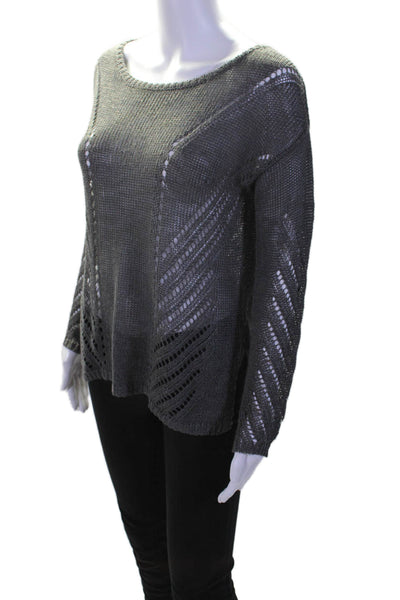 Elizabeth and James Womens Long Sleeve Open Knit Sweater Gray Size XS