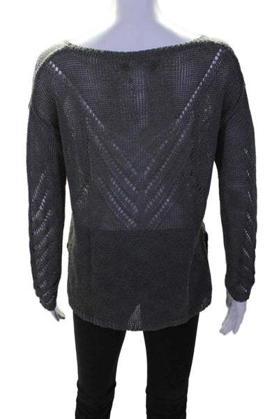 Elizabeth and James Womens Long Sleeve Open Knit Sweater Gray Size XS