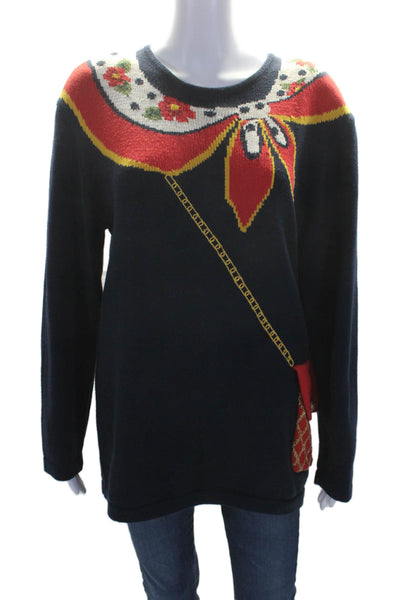 Susan Bristol Womens Bow Detail Long Sleeve Mini Sweater Dress Navy Size S