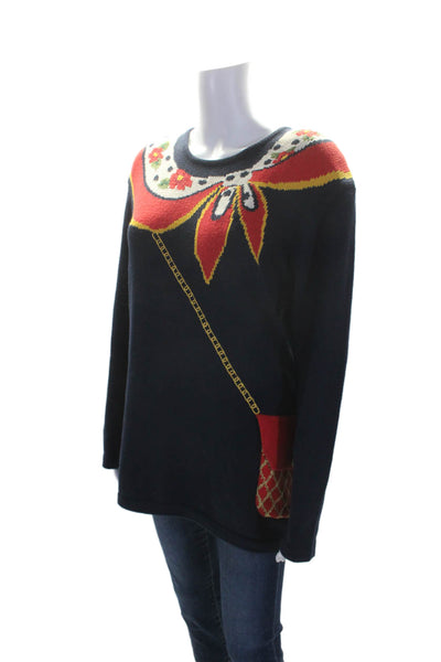 Susan Bristol Womens Bow Detail Long Sleeve Mini Sweater Dress Navy Size S