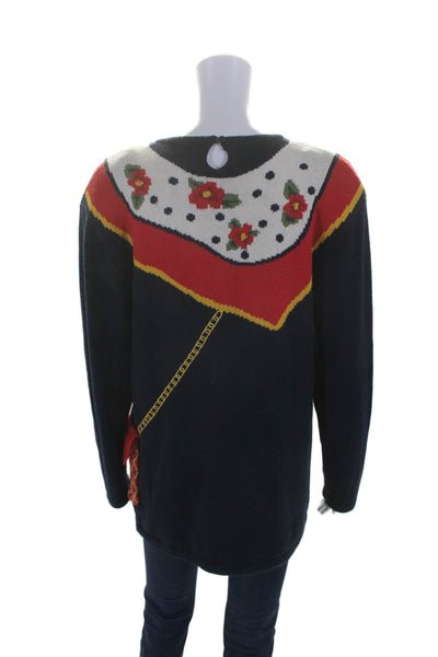 Susan Bristol Womens Bow Detail Long Sleeve Mini Sweater Dress Navy Size S