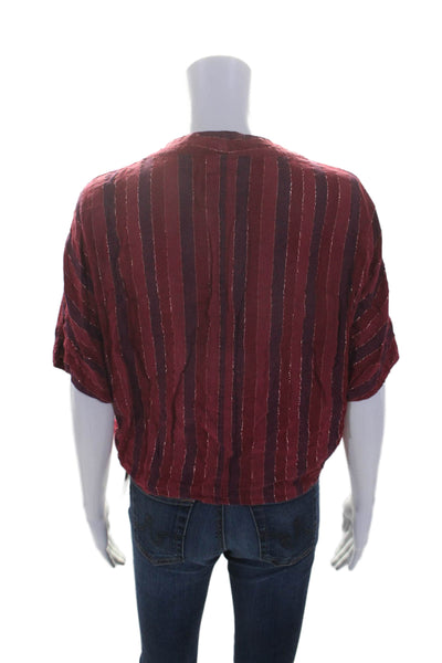 Rails Womens Button Front Short Sleeve Metallic Striped Shirt Red Size Medium