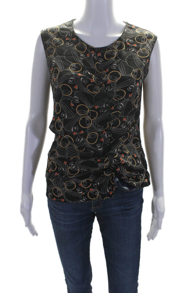 Bimba Y Lola Womens Sleeveless Round Nefck Ruched Printed Top Black Multi Small