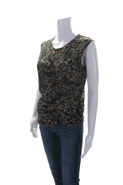 Bimba Y Lola Womens Sleeveless Round Nefck Ruched Printed Top Black Multi Small