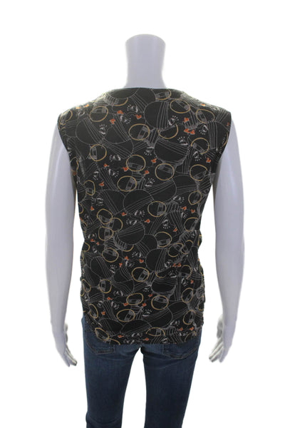 Bimba Y Lola Womens Sleeveless Round Nefck Ruched Printed Top Black Multi Small