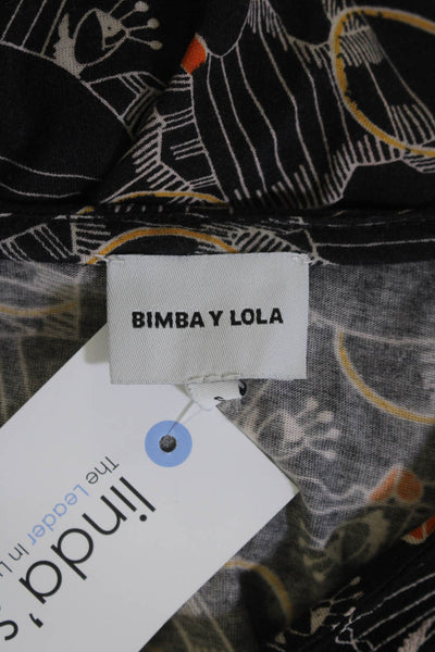 Bimba Y Lola Womens Sleeveless Round Nefck Ruched Printed Top Black Multi Small