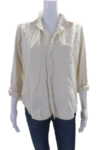 Frank & Eileen Womens Button Front Collared Pocket Shirt White Cotton Size XS