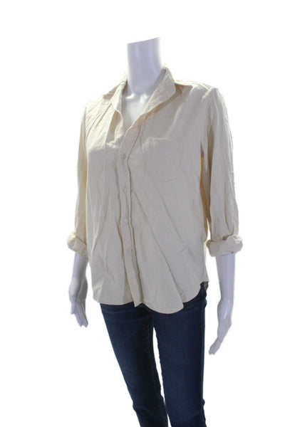 Frank & Eileen Womens Button Front Collared Pocket Shirt White Cotton Size XS