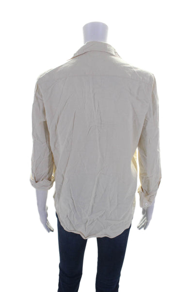 Frank & Eileen Womens Button Front Collared Pocket Shirt White Cotton Size XS