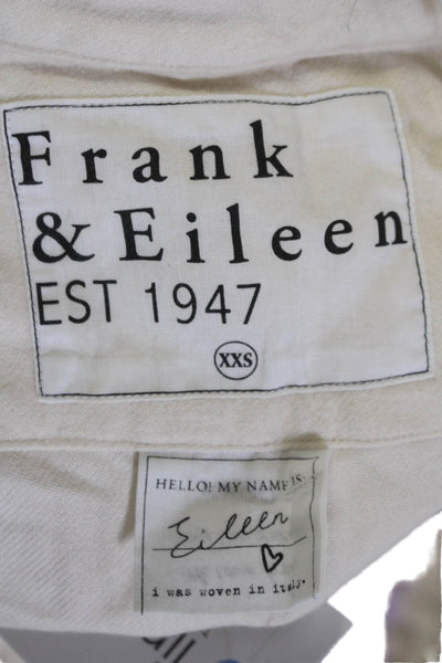 Frank & Eileen Womens Button Front Collared Pocket Shirt White Cotton Size XS