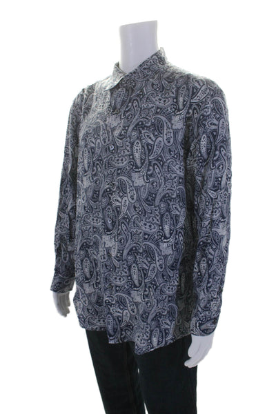 Ermenegildo Zegna Mens Paisley Print Long Sleeve Button Down Shirt Blue Size 2XL