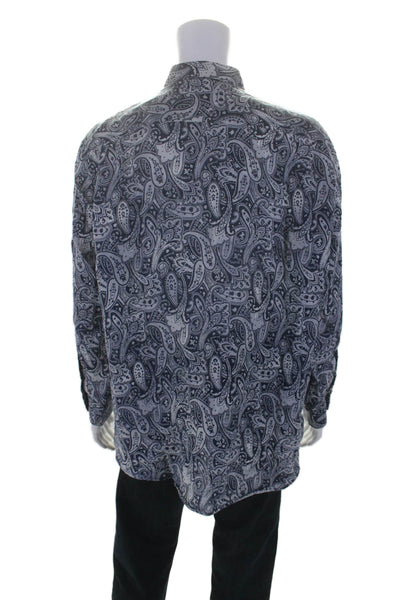 Ermenegildo Zegna Mens Paisley Print Long Sleeve Button Down Shirt Blue Size 2XL