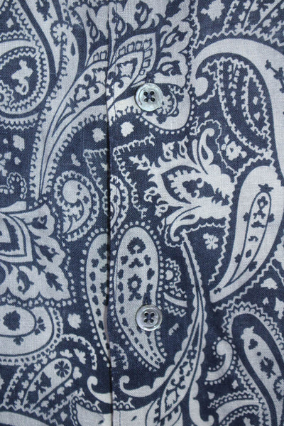 Ermenegildo Zegna Mens Paisley Print Long Sleeve Button Down Shirt Blue Size 2XL