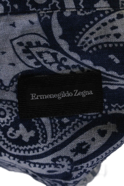 Ermenegildo Zegna Mens Paisley Print Long Sleeve Button Down Shirt Blue Size 2XL