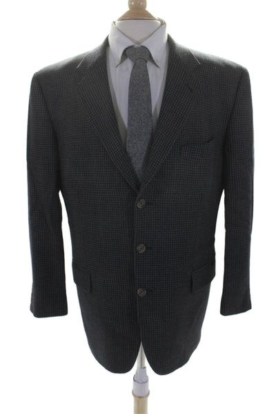 Joseph Abboud Mens Wool Check Print Three Button Blazer Jacket Navy Blue Size 42