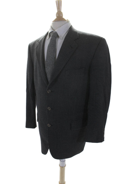 Joseph Abboud Mens Wool Check Print Three Button Blazer Jacket Navy Blue Size 42