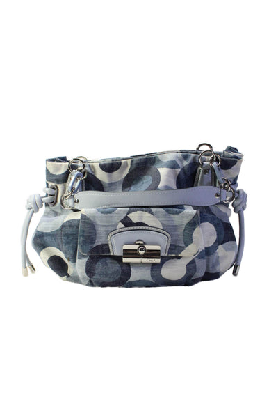 Coach Womens Top Button Camouflage Double Top Handle Handbag Blue Large