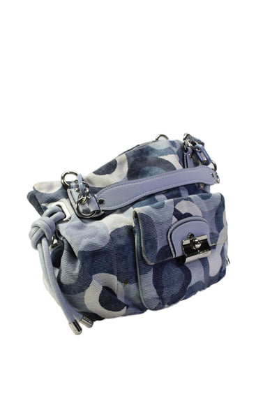 Coach Womens Top Button Camouflage Double Top Handle Handbag Blue Large