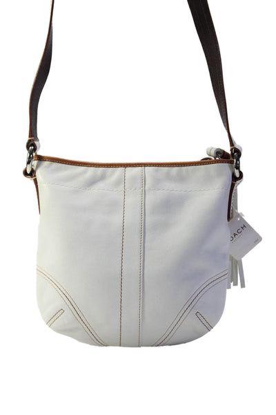 Coach Womens Sing Strap Top Zip Crossbody Handbag Leather White Small