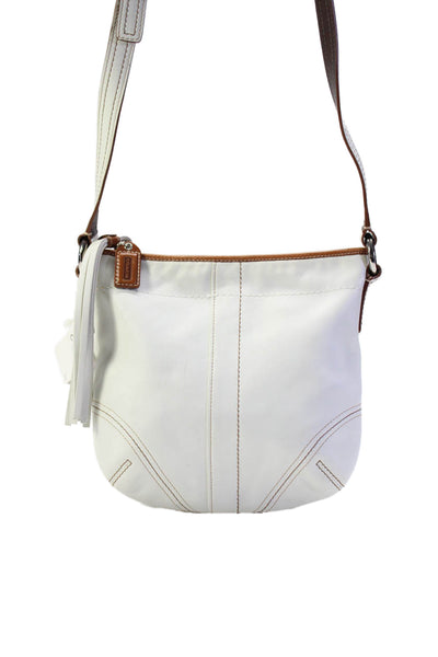 Coach Womens Sing Strap Top Zip Crossbody Handbag Leather White Small