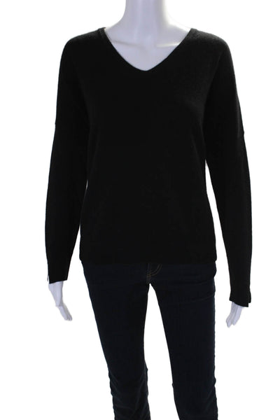 Notshy Womens Long Sleeve V Neck Tight Knit Sweater Cashmere Black Small