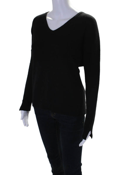 Notshy Womens Long Sleeve V Neck Tight Knit Sweater Cashmere Black Small