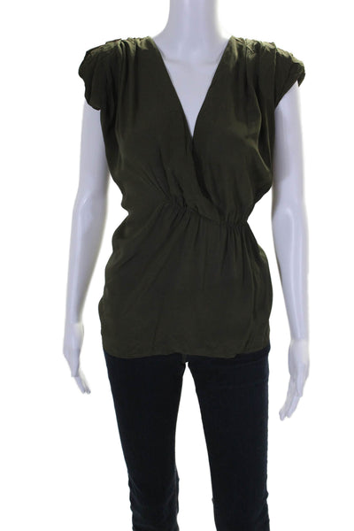 IRO Womens V Neck Sleeveless Pullover Flare Blouse Green Size 34