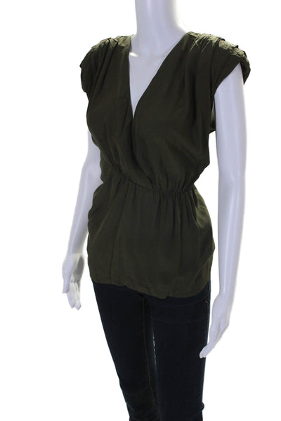 IRO Womens V Neck Sleeveless Pullover Flare Blouse Green Size 34