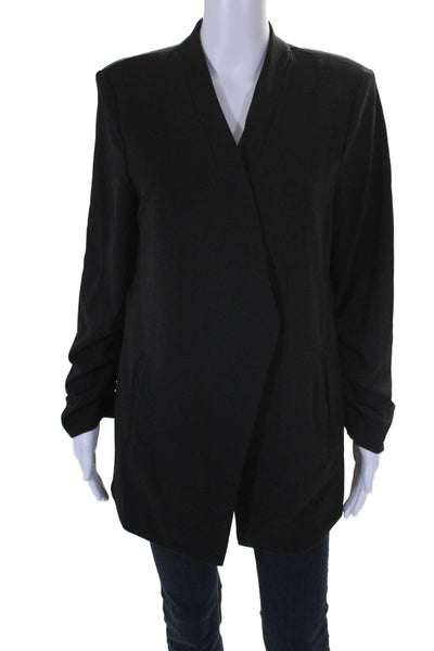 T Tahari Womens Open Front Ruched 3/4 Sleeve Crepe Jacket Black Size Large