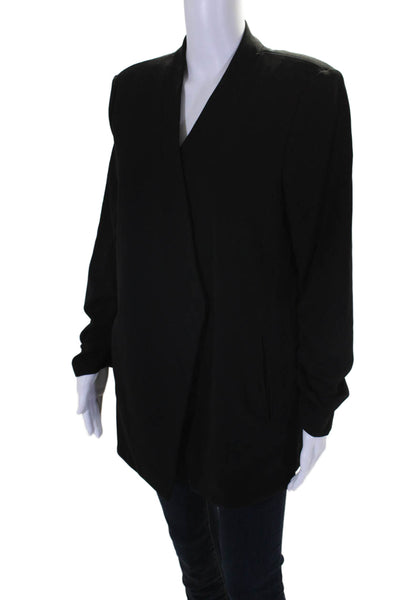 T Tahari Womens Open Front Ruched 3/4 Sleeve Crepe Jacket Black Size Large