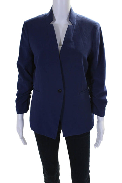 Tahari Womens 3/4 Ruched Sleeve Notched Lapel Blazer Jacket Blue Size 10P