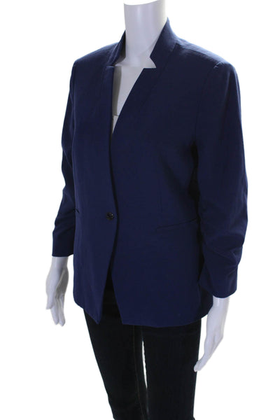 Tahari Womens 3/4 Ruched Sleeve Notched Lapel Blazer Jacket Blue Size 10P