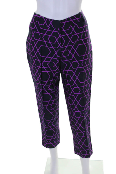 J Crew Womens Wool Blend Geometric Print Mid-Rise Pants Trousers Purple Size 6