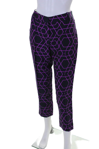 J Crew Womens Wool Blend Geometric Print Mid-Rise Pants Trousers Purple Size 6