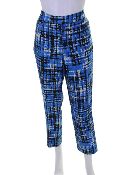 J Crew Womens Wool Blend Abstract Print Mid-Rise Pants Trousers Blue Size 6