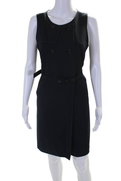 J Crew Womens Wool Belted Two Pocket Sleeveless Button Up Dress Navy Size 4