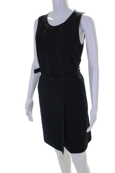 J Crew Womens Wool Belted Two Pocket Sleeveless Button Up Dress Navy Size 4